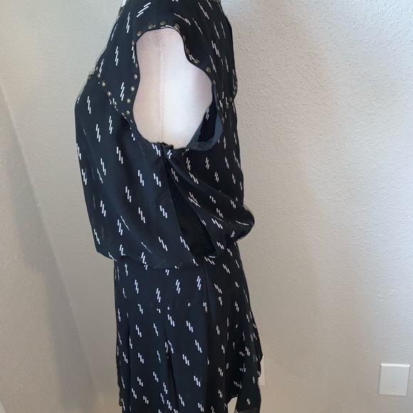Sam Edelman Bolt Print Studded Drop Waist Black Mini Dress Size Small - Picture 3 of 7